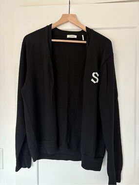 Sandro Black Open-Front Men's Cardigan with White 'S' Emblem